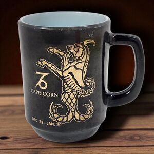 Vintage Anchor Hocking Capricorn Zodiac Mug Milk Glass Astrology Celestial Goat
